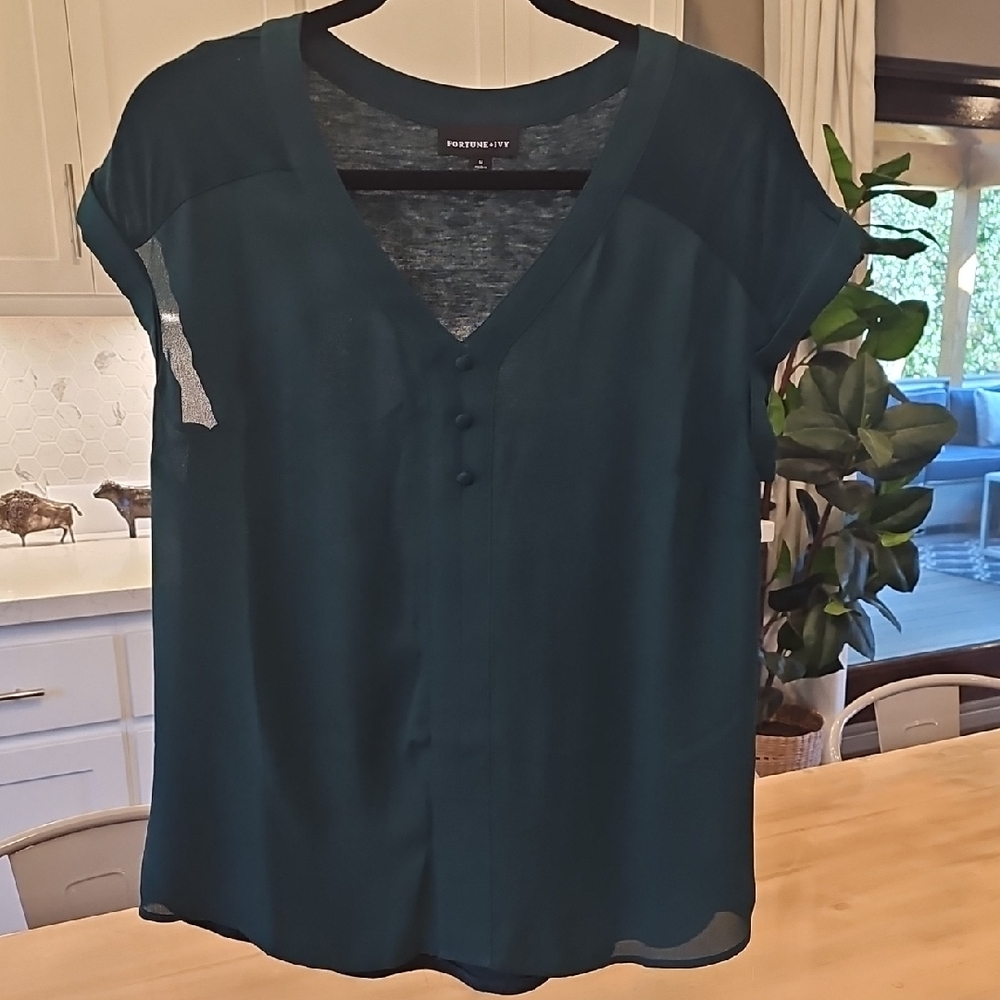 Fortune & Ivy from Stitch Fix Women's Hunter Green Blouse M